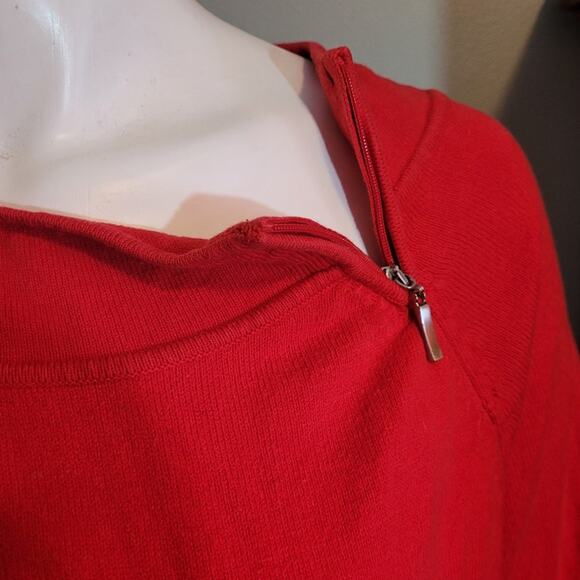 Liz Claiborne Red Sweater Sz Large Shoulder Zipper Kangaroo Pockets Dopamine - Picture 8 of 9